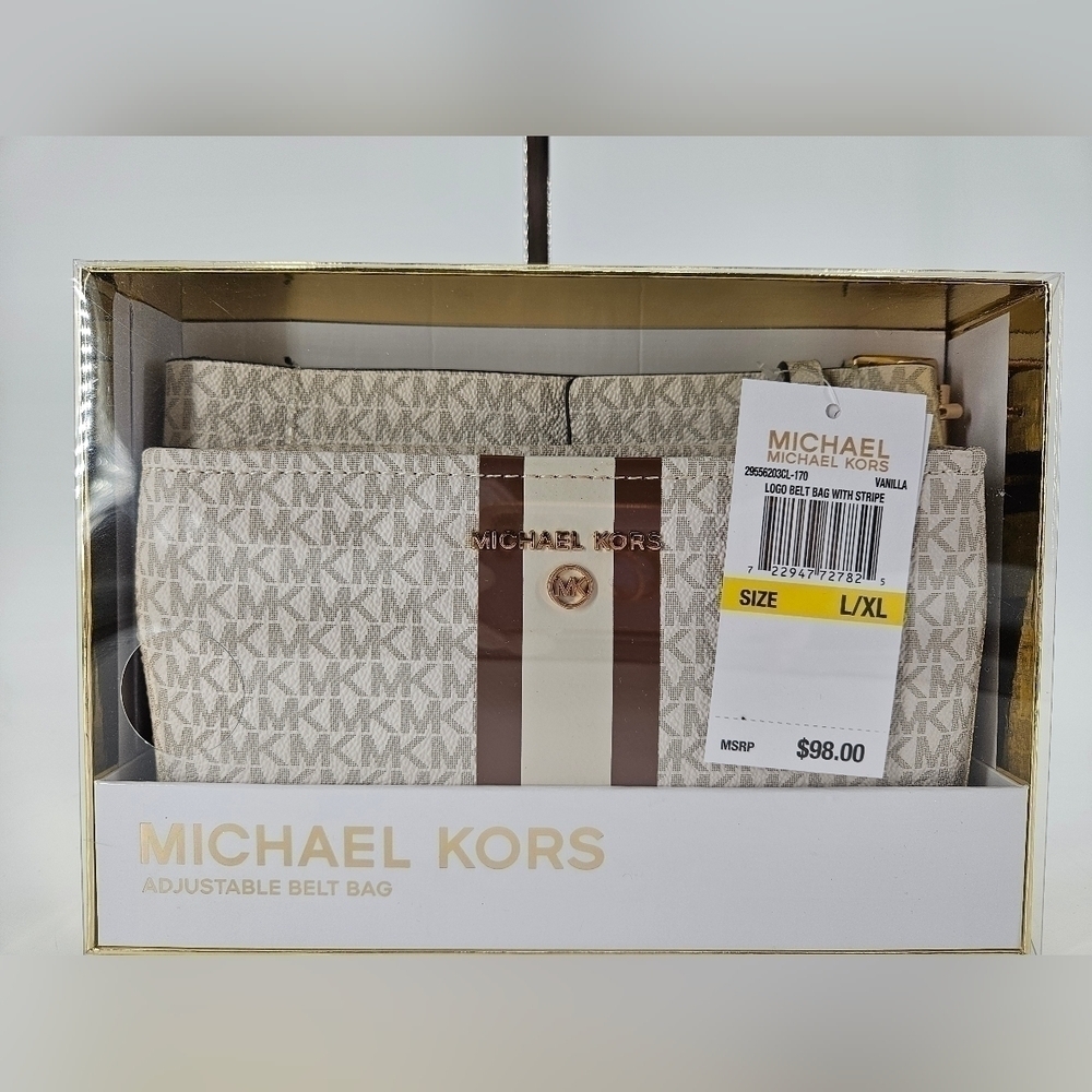 NWT Michael Kors Signature Logo Belt Bag Fanny Pack Purse in Vanilla Size L/XL